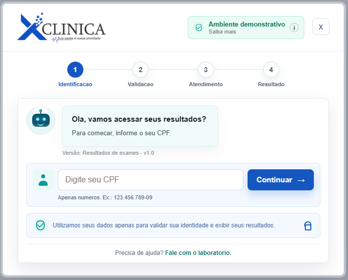 Tela desktop de identificação do Chatbot